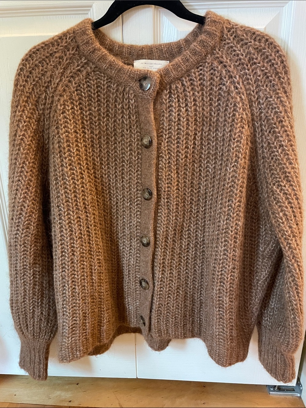 Sezane Basile Cardigan Sweater in Mottled Camel color